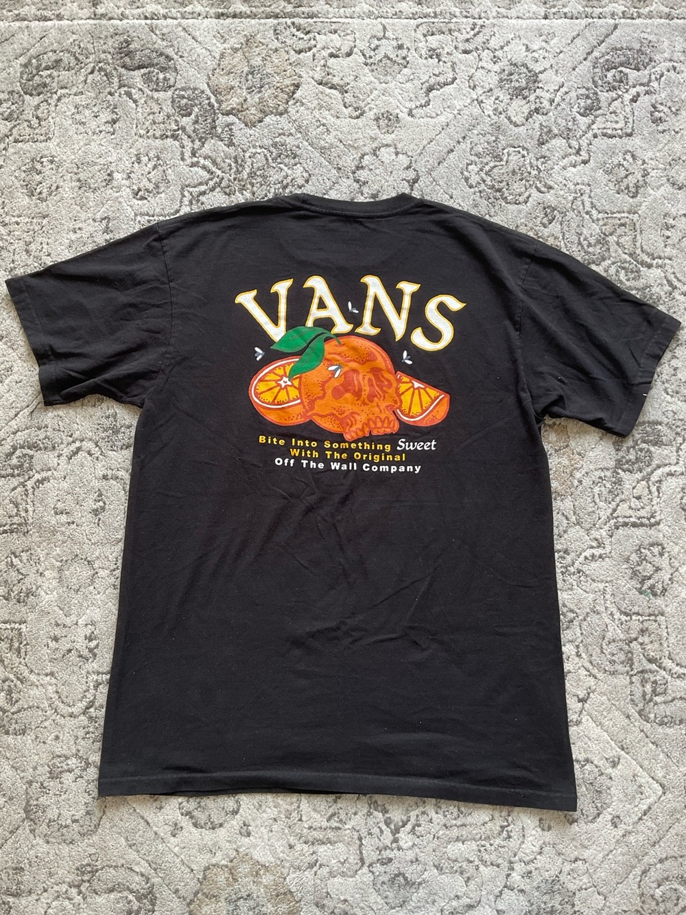Vans Black Tee with Orange Skull Fruit Graphic